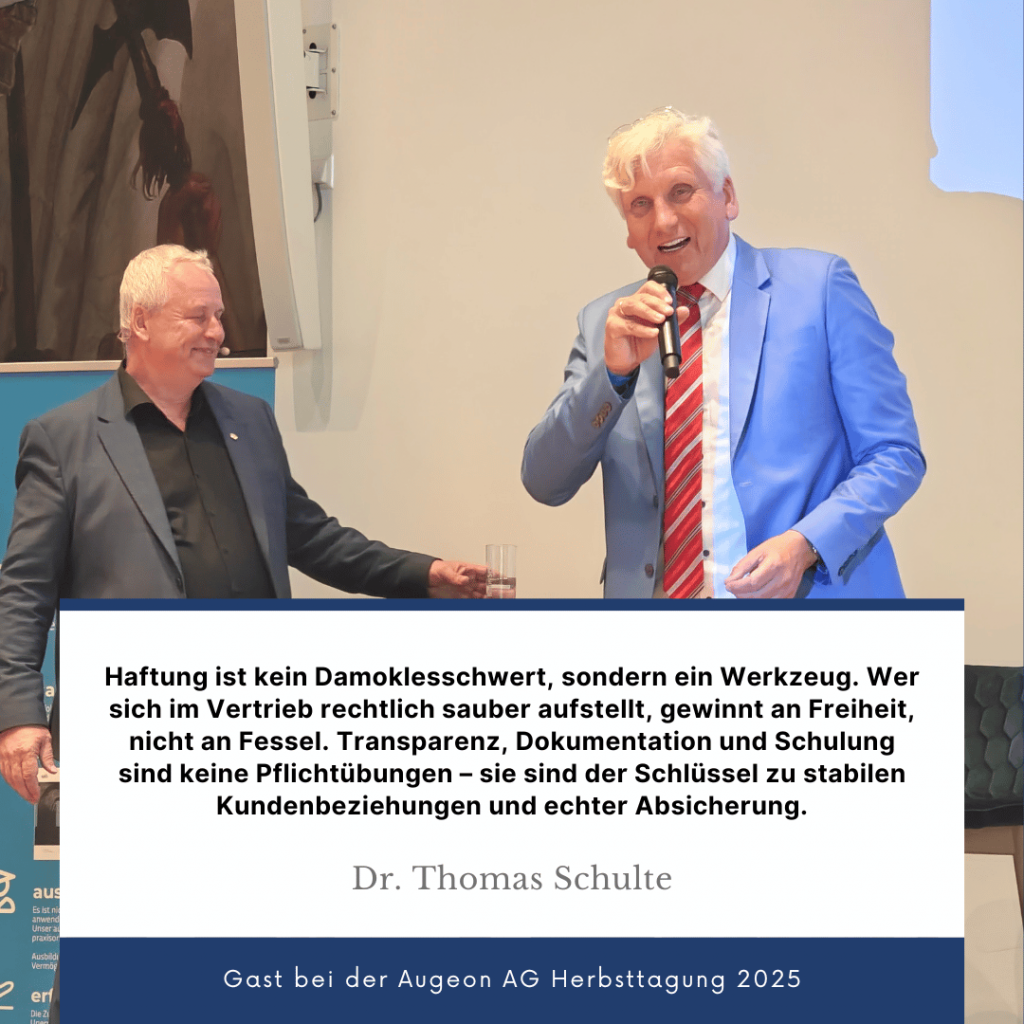 Haftung im Vertrieb - Dr. Thomas Schulte auf der Augeon Herbsttagung 2025